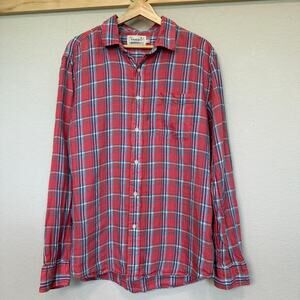 Men's Faherty Red Plaid Linen Long Sleeve Summer Button Down Size L‎